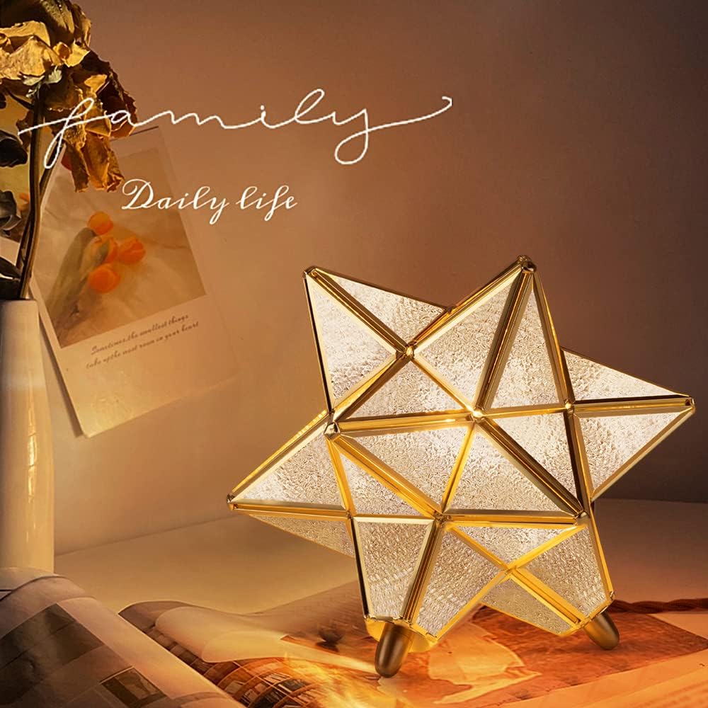Cerdeco 幻想的に広がる星のシルエット テーブルライト スタンド照明 デスクライト 真鍮＆ガラス 雰囲気たっぷりな影 インテリア照明 間接照明 スタンドライト ベッドサイドランプ 手軽に贅沢 星