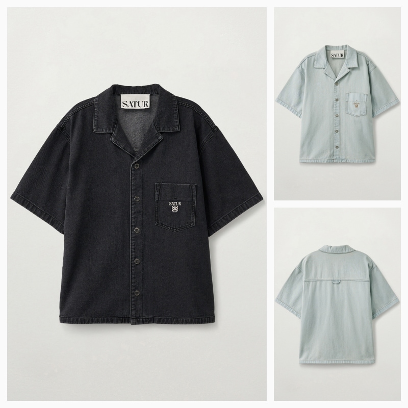 【SATUR】26SS OPEN COLLAR HALF DENIM SHIRT : 2COLORS