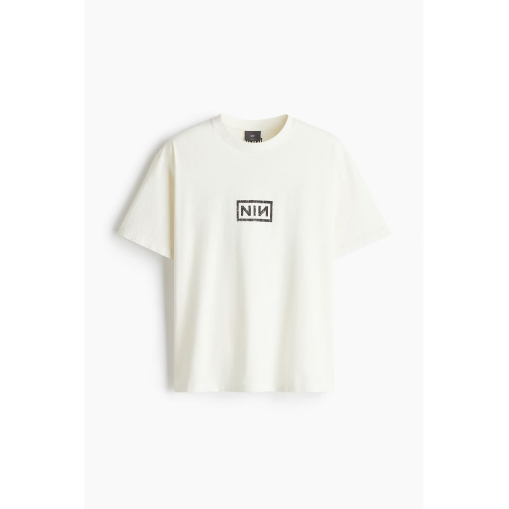 H&M ビンテージルックプリント T シャツルーズフィットクリーム/ナインインチネイルズ