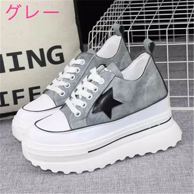 ベージュ/グレー 10cmヒール　レディーススニーカー　インヒール　厚底　ローカット　カジュアル　レディース　スニーカー　女の子　運動　靴　シューズ　女性　春 夏 秋 冬　新作