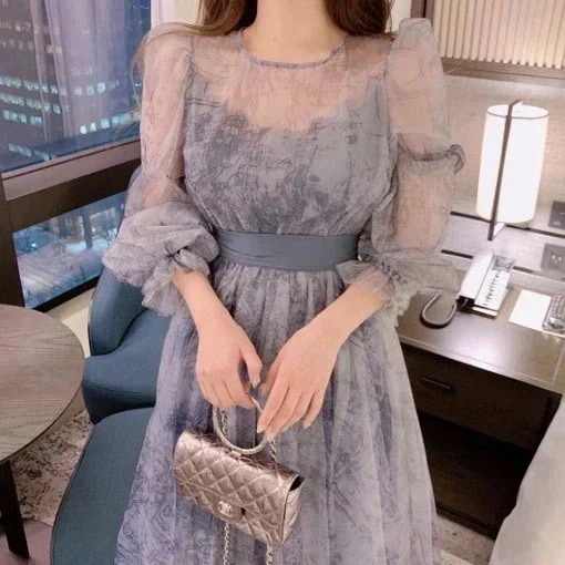 ロングスカート25 レディースファッション 通勤 シフォンワンピース ワンピース レトロ L 韓国