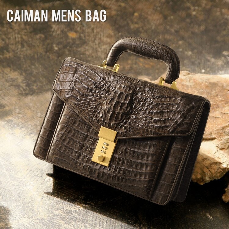 カイマンレザービジネスバッグ鍵付き