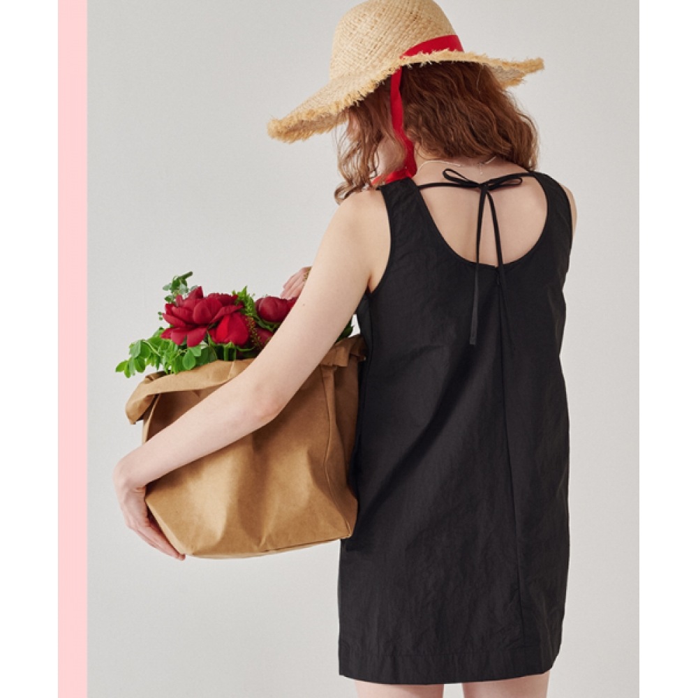 RONRON バックストリングポイントレイヤードミニドレスブラック