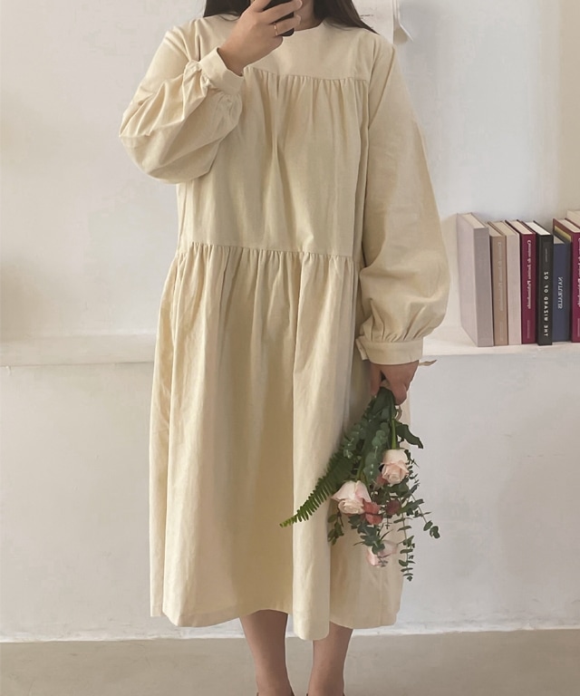 [66-120]ビッグサイズ ワンピース トピーナッツ コットン ラウンド ルーズフィット ティアード ロング ワンピース