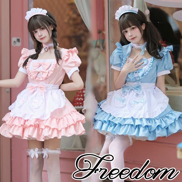 メイド コスプレ コスチューム 衣装 エプロン メイド服 メイドカフェ アキバ ゴスロリ ロリータ アイドル 萌え ステージ 制服 地下アイドル パーティー セクシー インスタ 撮影キュート！リボ