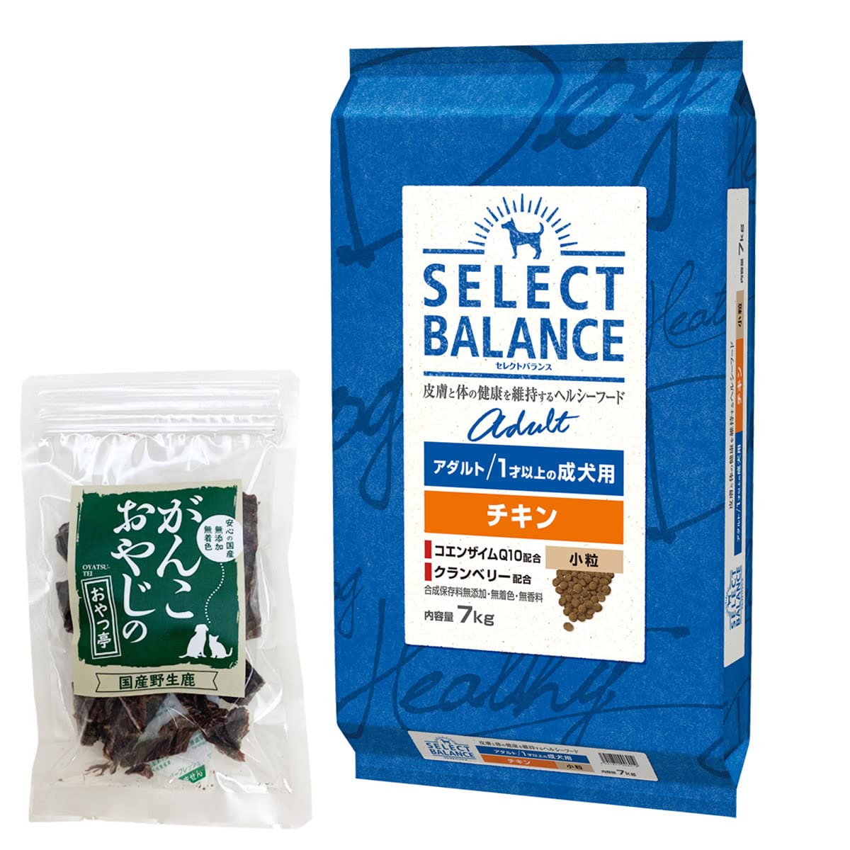 セレクトバランス ドッグフード アダルトチキン 小粒7kg＋がんこおやじのおやつ亭 国産鹿肉ジャーキー20g 犬 成犬