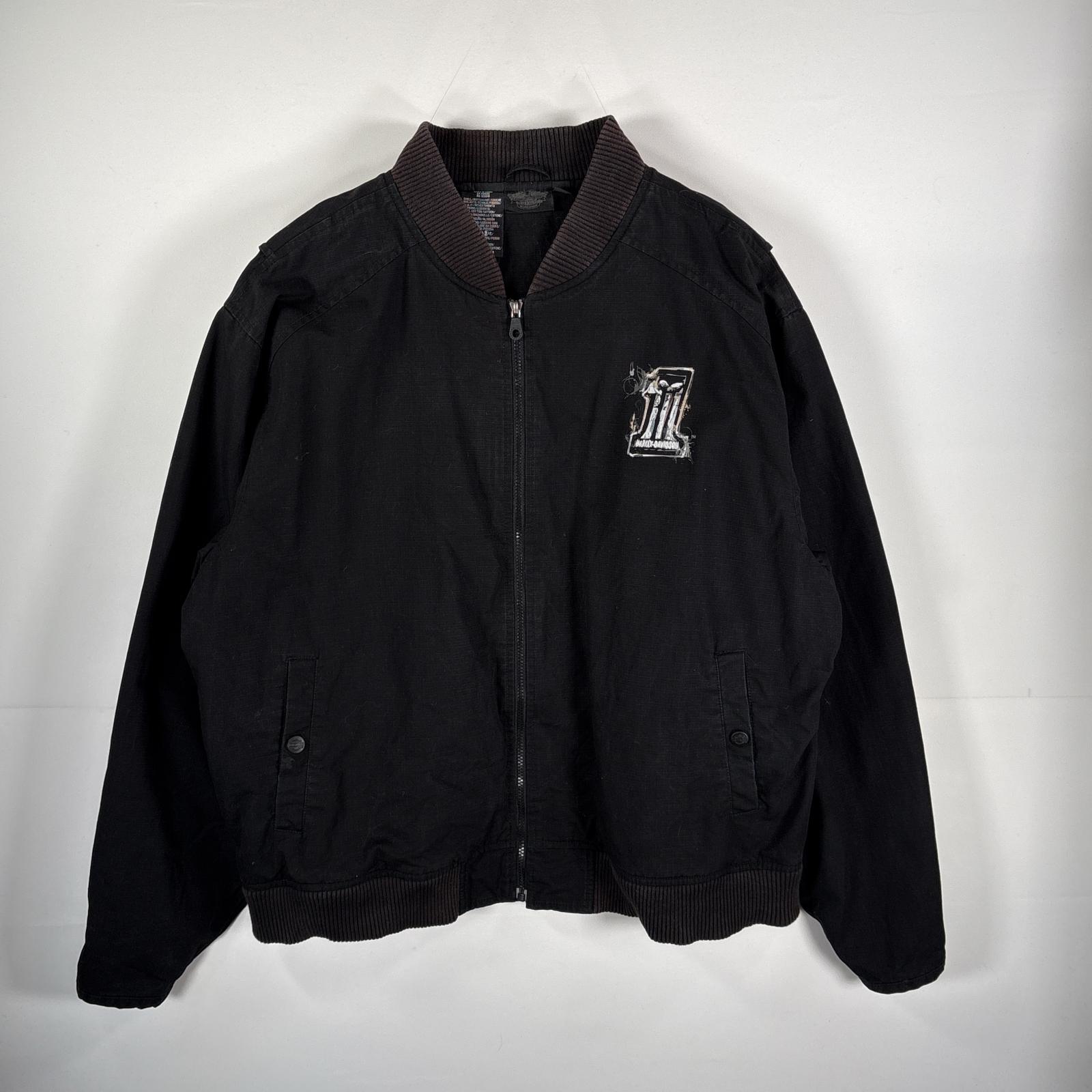 古着 コットンジャケット フルジップ ビッグプリント ビッグサイズ XXL ブラック メンズ