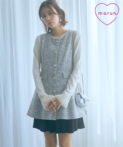チュニック 大きいサイズ ツイード調ジレチュニック marun