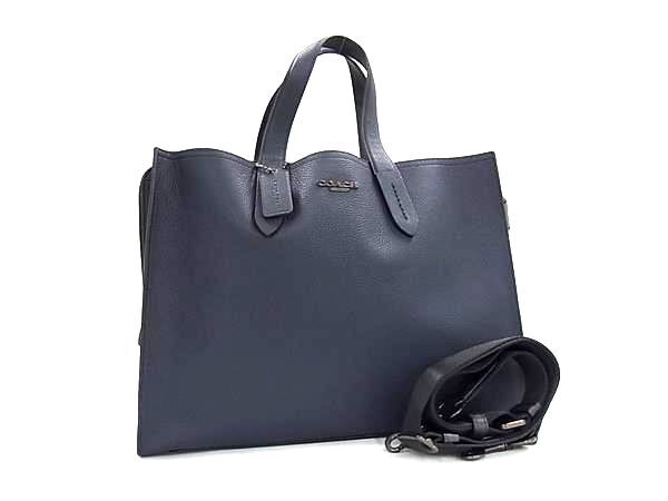 コーチ ビジネスバッグ チャーリー ブリーフ ケース イン レザー ウィズ シグネチャー ブロッキング レザー PVC 76201 2WAY ネイビー グレー ブリーフケース【本物保証】