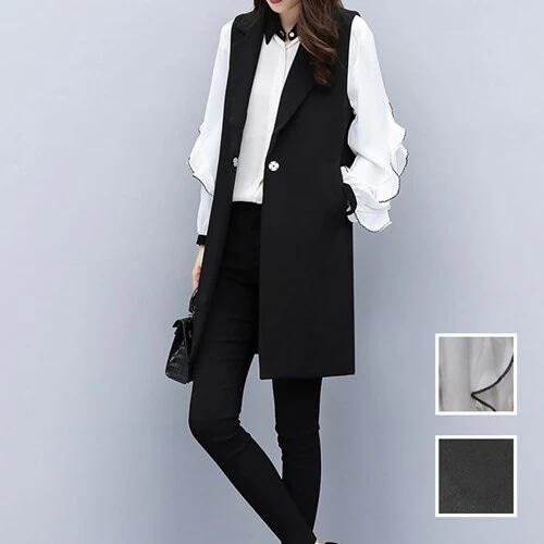 トップスアンサンブルロングベストIラインシフォンブラウスその他トップストップス