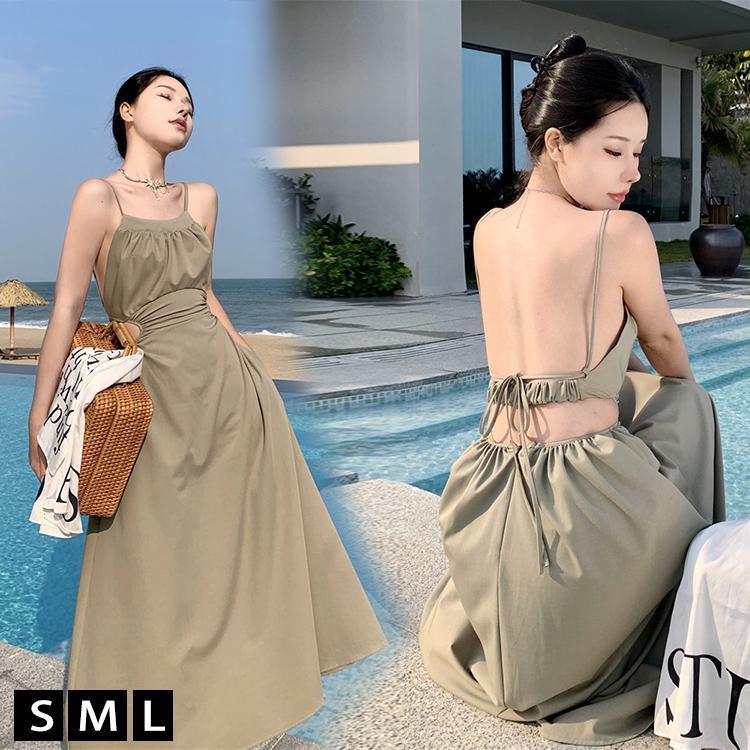 【送料無料】レディース 背中開き ワンピース リゾートワンピ リゾートワンピース 沖縄 夏ワンピ マキシワンピース 夏 Aライン