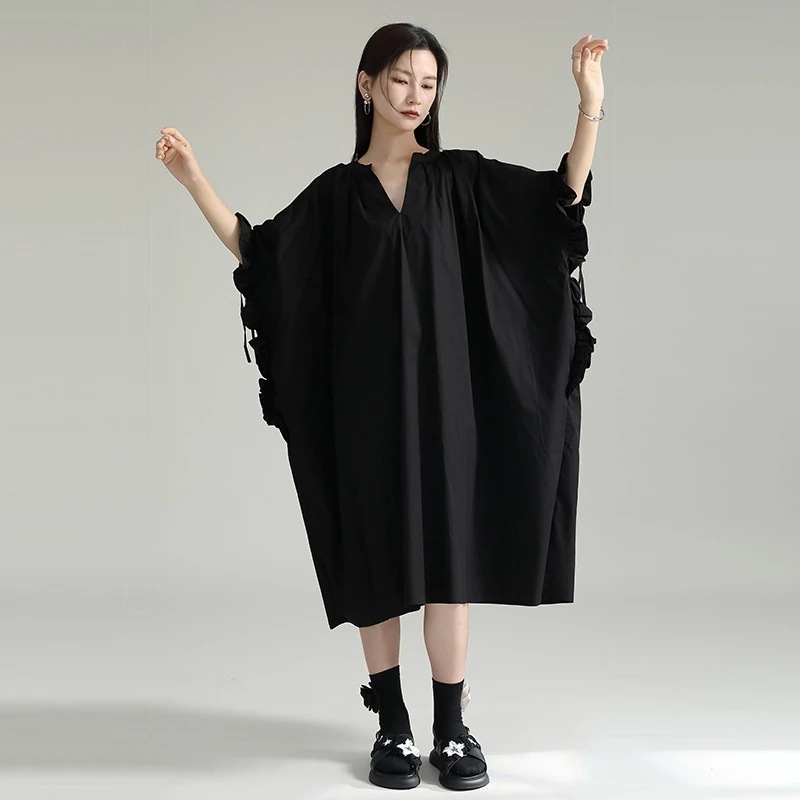 【J.Fashion】 欧美風 Vネック 巾着 大きいサイズ 夏 ワンピース 無地 着痩せ ロングワンピース シャツワンピース レディース おしゃれ 上質 関連商品は店で購入可能 メガ割