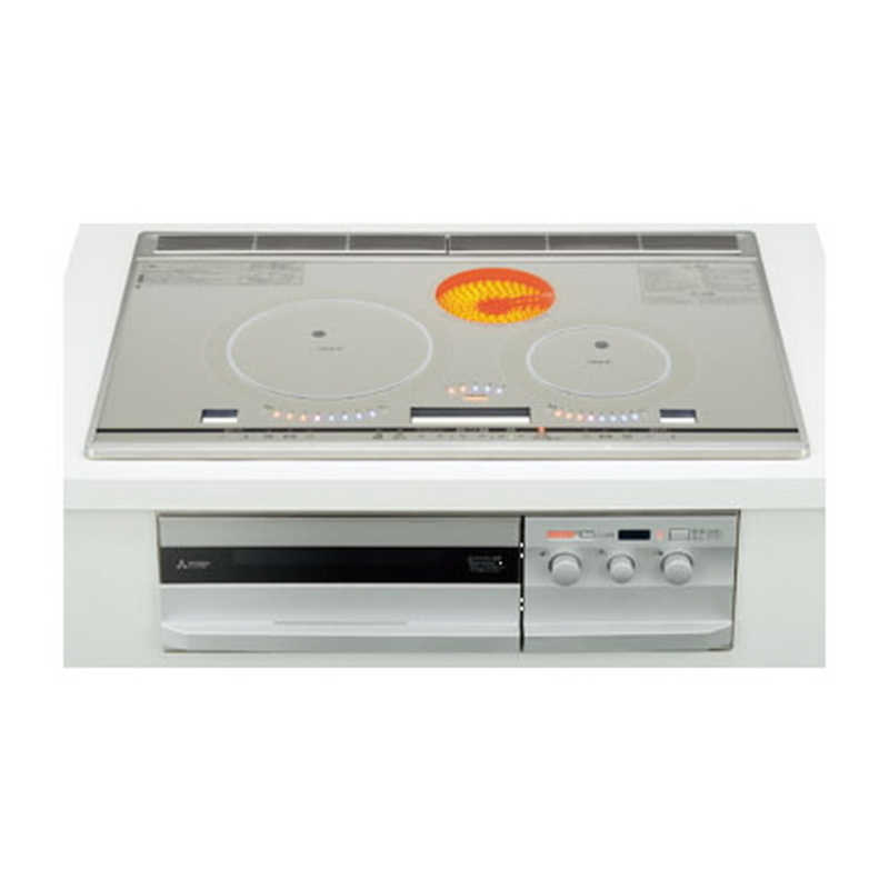 三菱　MITSUBISHI　ビルトインIHクッキングヒーター びっくリングIH [75cm幅/IH2口ラジエント1口/単相200V] G34Vシリーズ　CS-G34VWS プレミアムシルバー