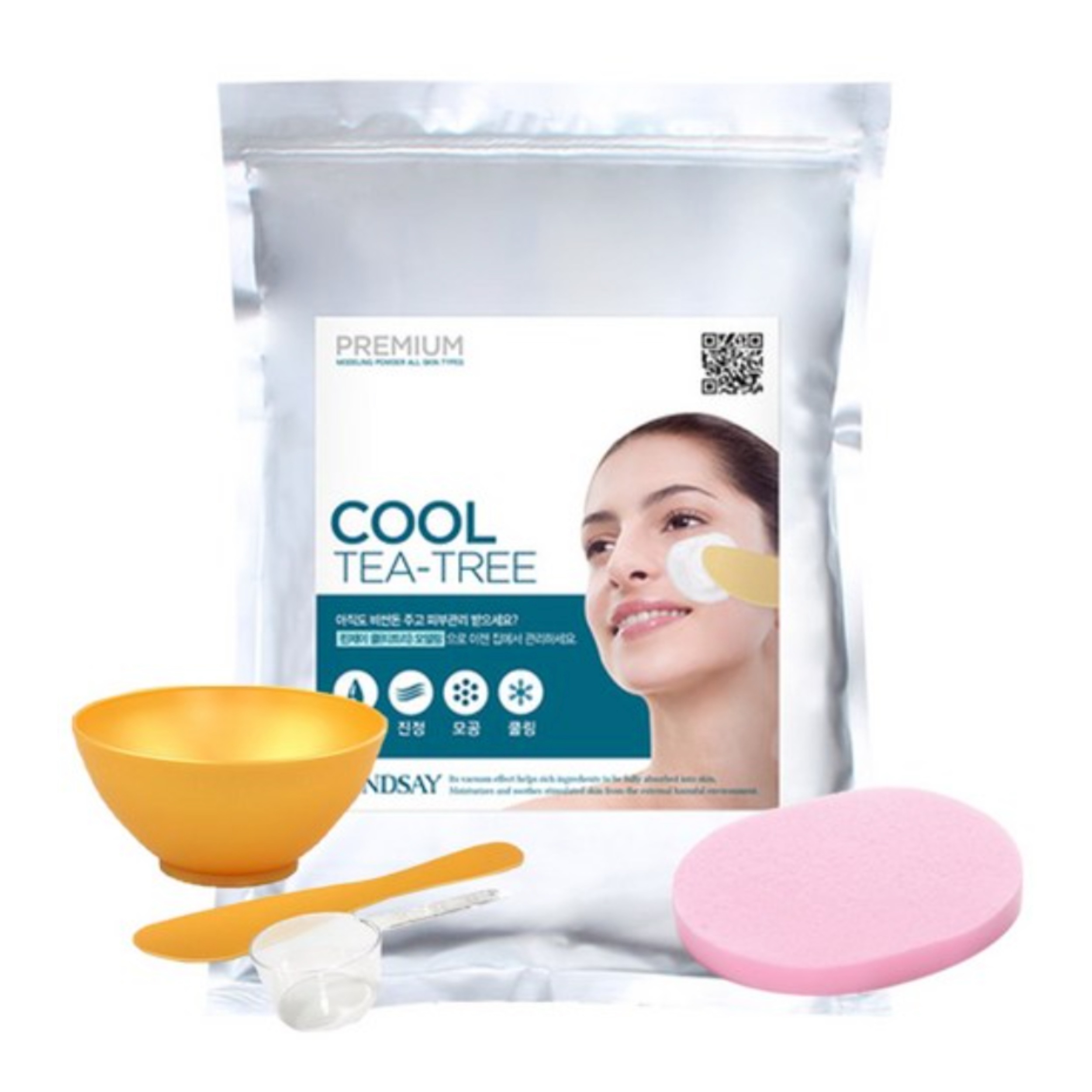 プレミアム ティーツリー モデリングパック 1kg＋パック用ツール＋クレンジングスポンジ 5点セット 正規品 パック 毛穴ケア フェイスマスク 水光肌 弾力ケア 韓国コスメ