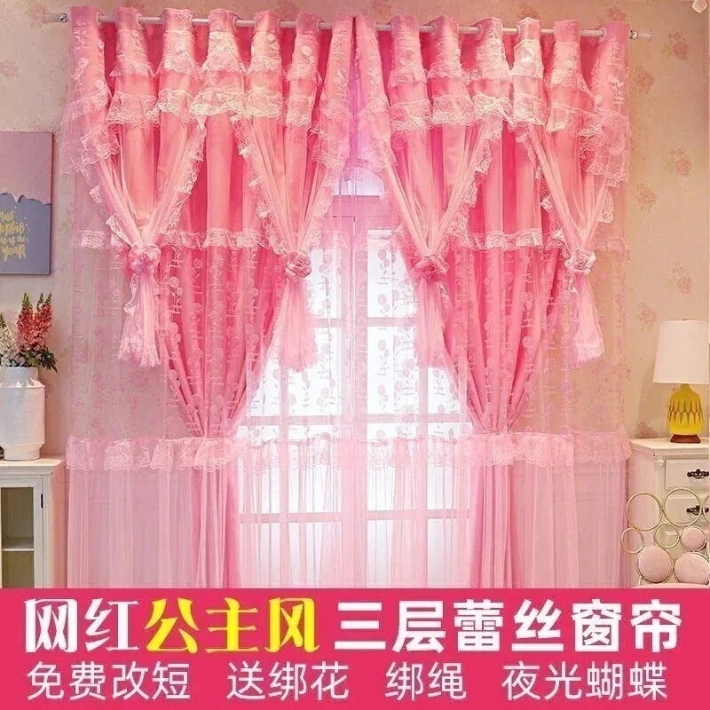 ホームカーテンベッドシェーディングオープンプリンセスウィンドクロスヤーン一体型ルーラルカーテンファブリック完成品2863