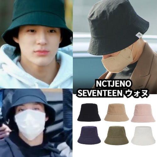 [韓國正品店][バジャル][NCT DREAM JENO/SEVENTEEN ウォヌ着用] ヘリンボーン ラベル バケットハット ブラック/韓国ファッション