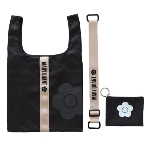 MARY QUANT (マリークヮント) 3WAY エコバッグ (ブラック/ストラップ付き) コンパクト ショルダー バッグ レディース マイバッグ (ケース付)000783-0001-02