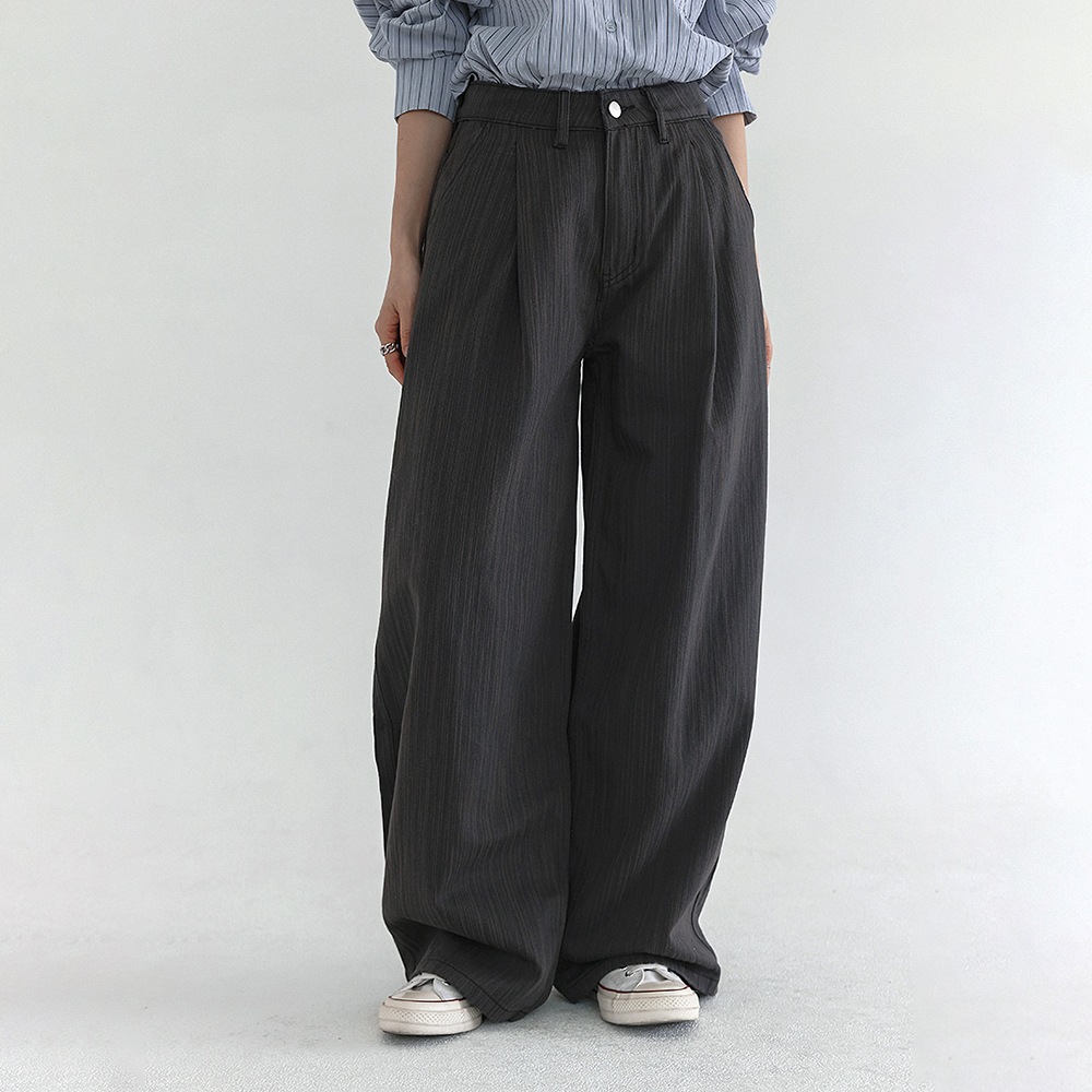 [S-XL] Xeonピンタックストライプワイドパンツ