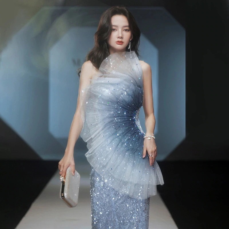 【急速出荷!】人気SALE ファッション レディースフィッシュテールイブニングドレス年次総会ホストウォークアウトソロパフォーマンス服ウォークアウトイブニングドレス