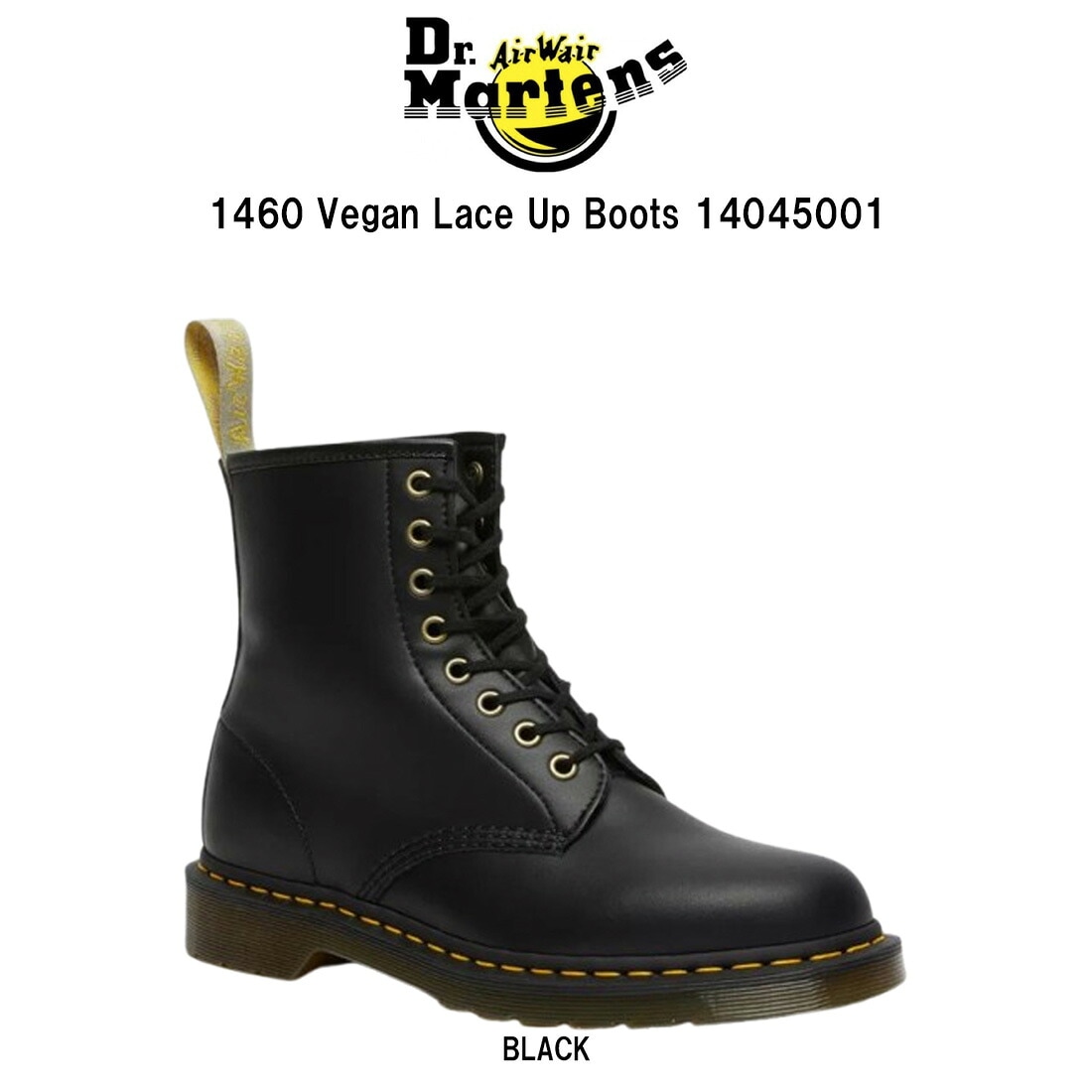 Dr.Martens 1460 Vegan ヴィーガンレザー ブーツ 8ホール イエローステッチ レースアップ 合皮 靴 シューズ メンズ レディース 14045001