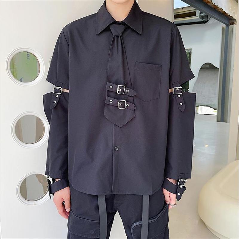 メンズ シャツ カジュアル 長袖 モダンダンス ライブ 舞台衣装 ダンスウェア ナイトクラブ 公演 発表会 ネクタイ 白黒 イベント オシャレ 男子トップス