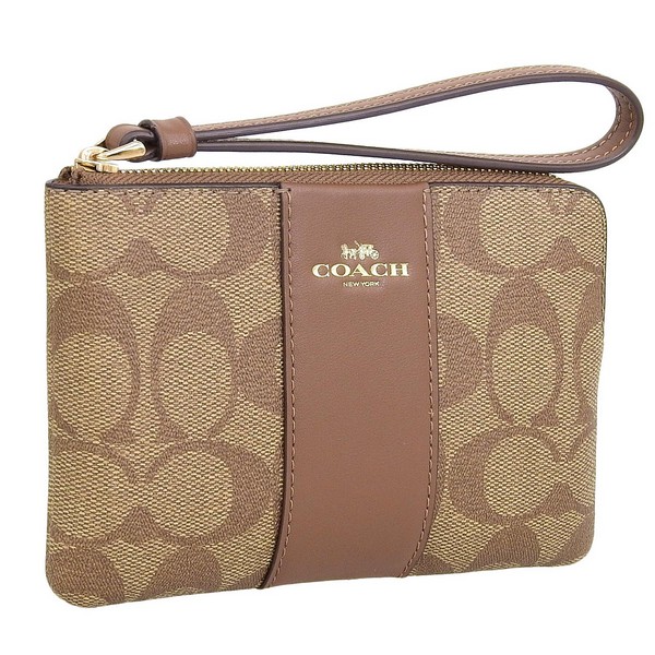 コーチ ポーチ レディース アウトレット コーナージップ リストレット シグネチャー キャンバス カーキ×サドル SIG PVC LTH CRN ZIP CS602IME74 COACH