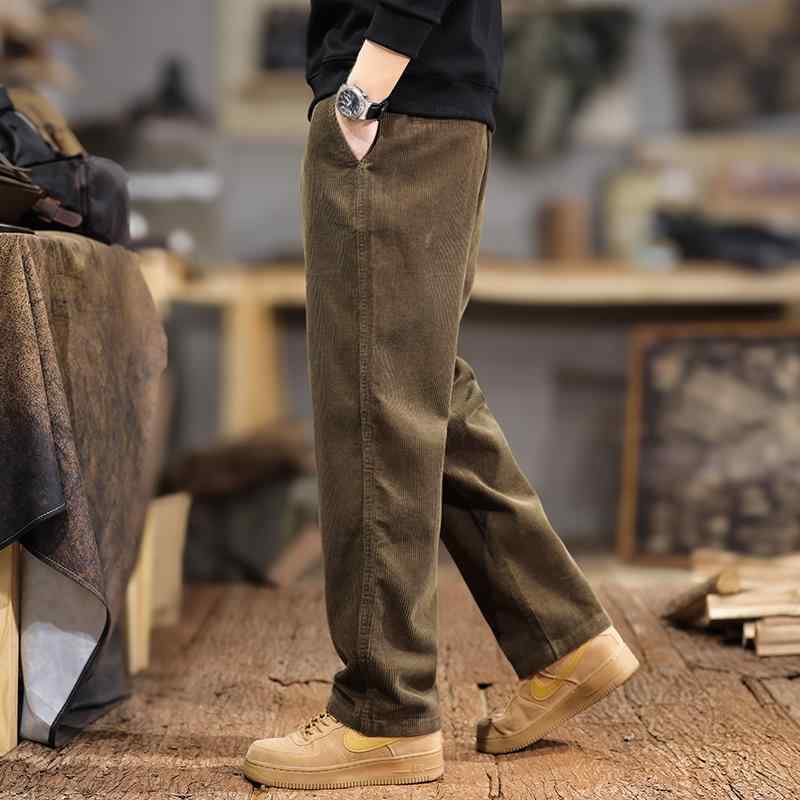 おうち時間を快適に！コーデュロイパンンツ メンズワイドパンツ ストレートシルエット アメリカンカジュアル 秋メンズファッション 大きいサイズ ストリート系 シンプルコーデ 紳士服 ヘビー素材 高品質パ