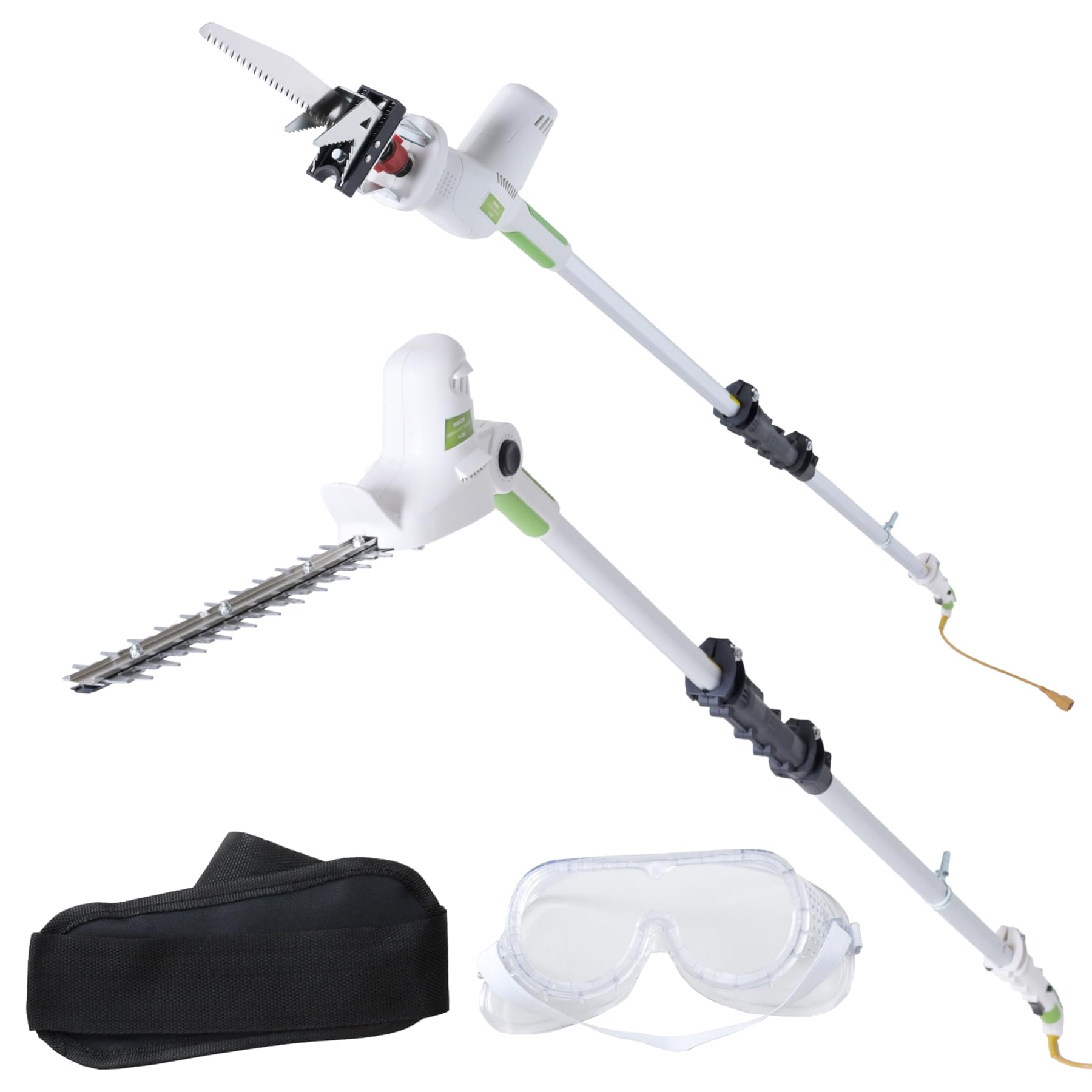 山善(YAMAZEN) 高枝ガーデントリマー&ガーデンソー 4WAYセット AC電源タイプ 着脱式伸縮延長ポール付 延長コード10m付き 高枝ばさみ ヘッジトリマー 高枝チェーンソー 剪定 枝切