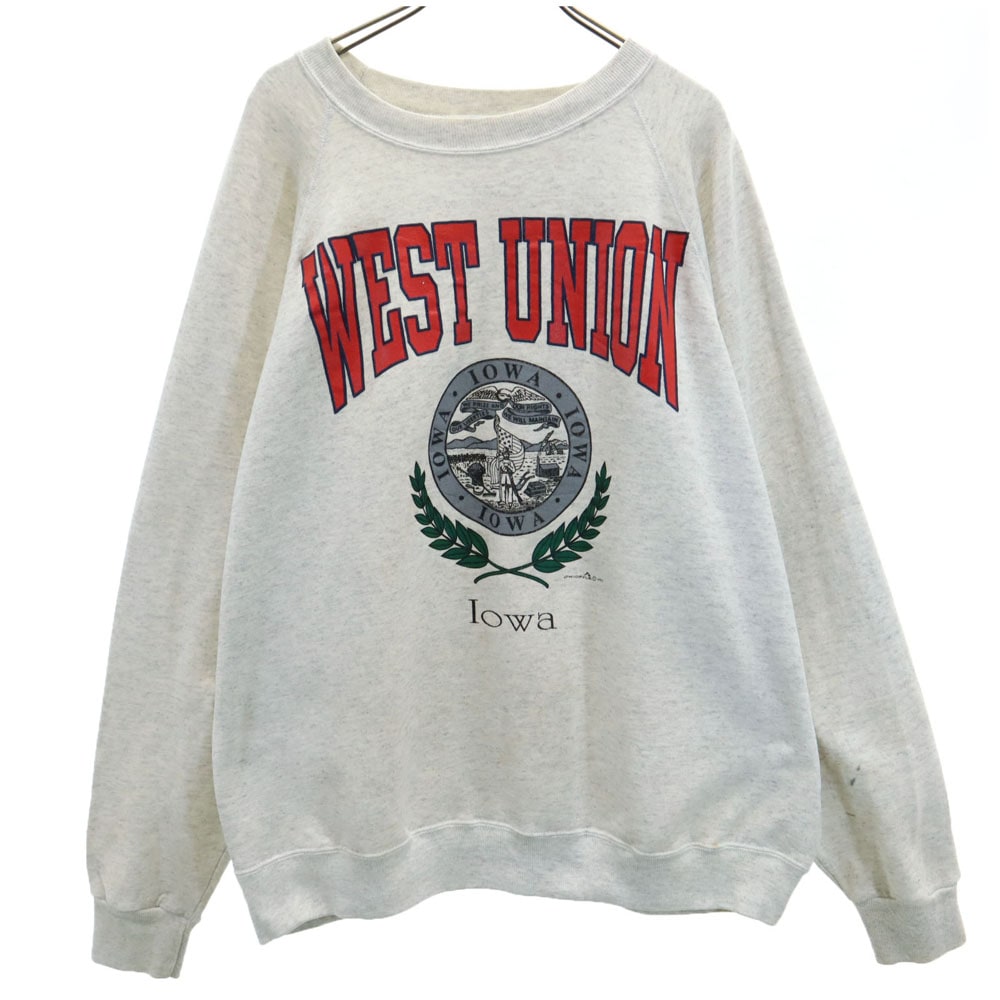 SANTEE 90s USA製 カレッジプリント 長袖 スウェット トレーナー XXL ライトグレー 裏起毛 ビッグサイズ オールド メンズ