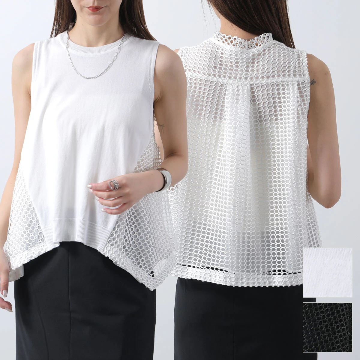 MEIMEIJ メイメイジェイ タンクトップ M5PZ41 レディース ノースリーブ メッシュ ニット切替 カラー2色 【mega】