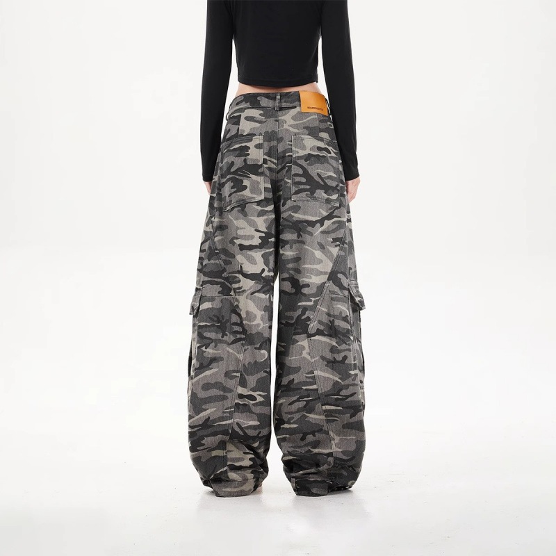 サンデープランアメリカンカモフラージオーバーオールパンツマルチポケットシミターパンツルースヒップホップストリートシルエットロングパンツ