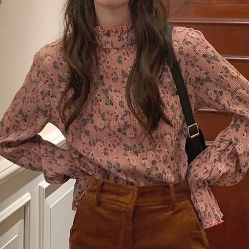 レディース トップス シャツ ブラウス シャツブラウス 花柄ブラウス 花柄 総柄 小花柄 プリーツ