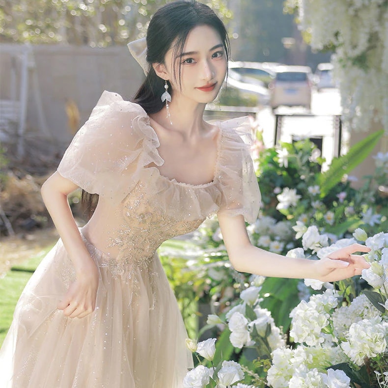 女性の中間の長さのドレススカートの気質新しい夏の結婚式の薄いシニア感覚 5,357円