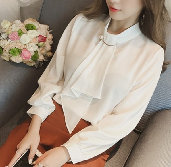 リボンタイ トップス ブラウス 全4色 袖あり 長袖 かわいい 可愛い きれいめ 上品 おしゃれ お洒落 可愛い 女子 こなれ感 ラブリー キュート ガーリー エレガント 主役級