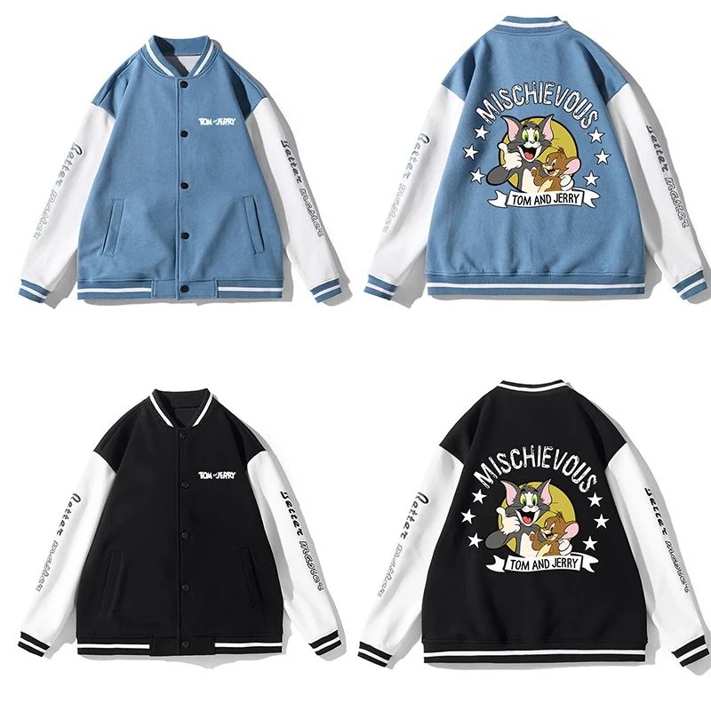 猫とネズミの野球服のコートは男性シーズンにゆったりとしています