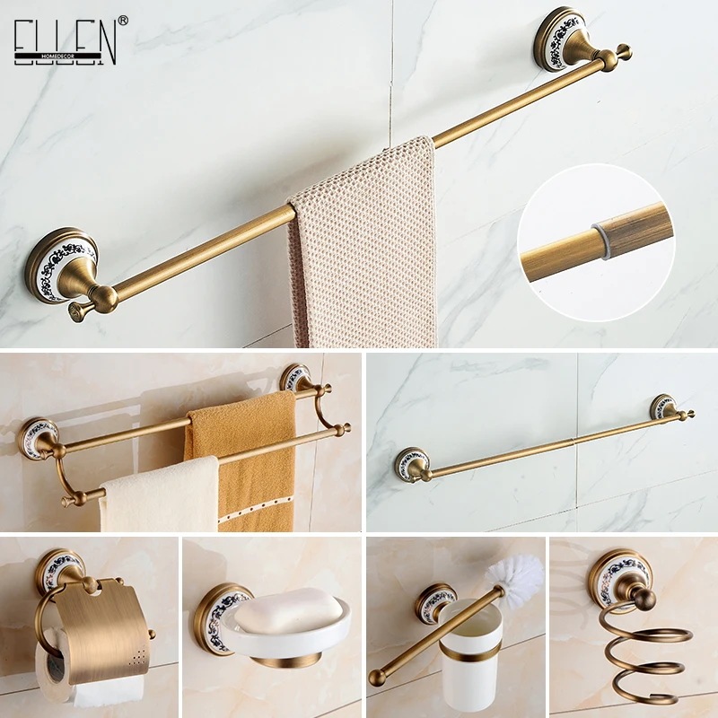 アンティークブロンズ製バスルームアクセサリーセット,タオル棚,トイレットペーパーホルダー,ローブフック,セラミックバスルーム製品el3100