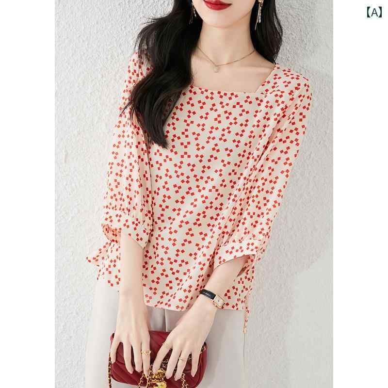 トップス レディース おしゃれ 上品 通勤 オフィス カジュアル 夏 スクエアネック シフォンシャツ 肌 カバー カラー ブロッキング プルオーバー ス