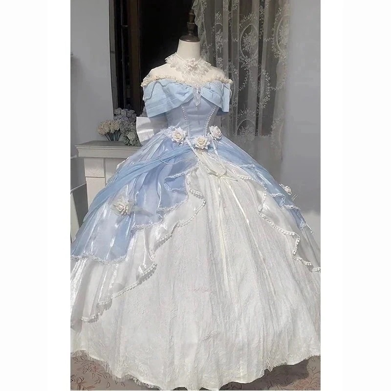 3日出荷 ローズイブニングドレス ロリータ スカート花蝶結び大きな 花嫁 ワンピース 甘い ハロウィン 仮装 春服 レディース