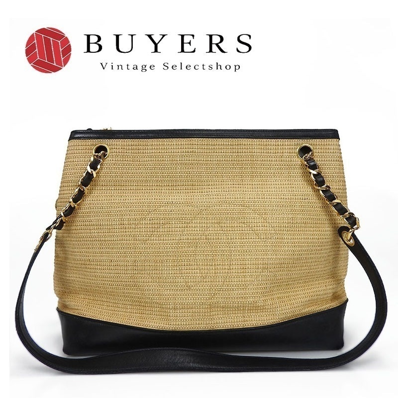 中古 シャネル チェーントートバッグ CHANEL ストローバッグ 2番台 ココマーク レザー ゴールド金具 肩掛け chain totebag coco gold lambskin black【中古