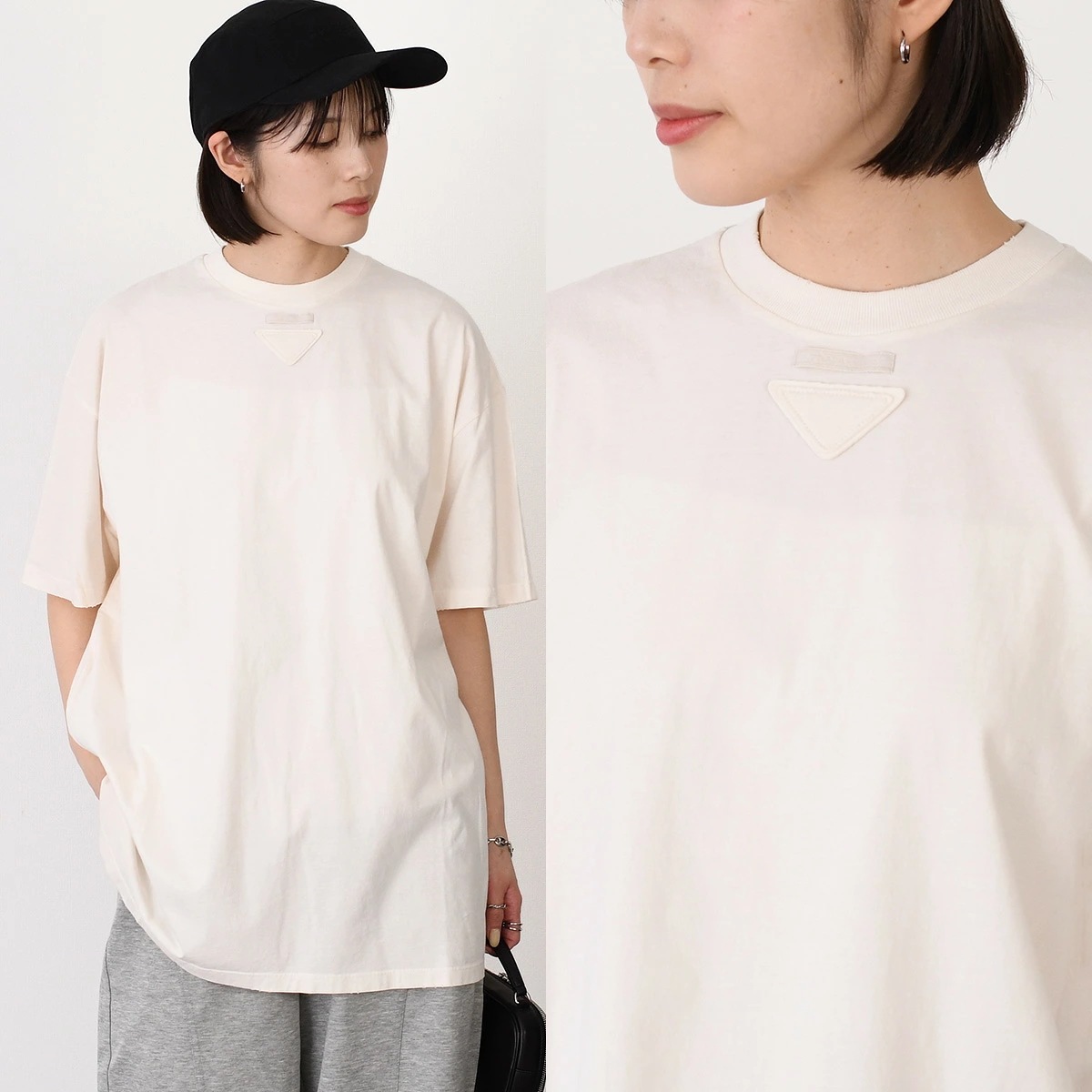 トップス ジャージー Tシャツ 3558A 12ZB レディース ベージュ コットン オーバーサイズ スポーティ シンプル
