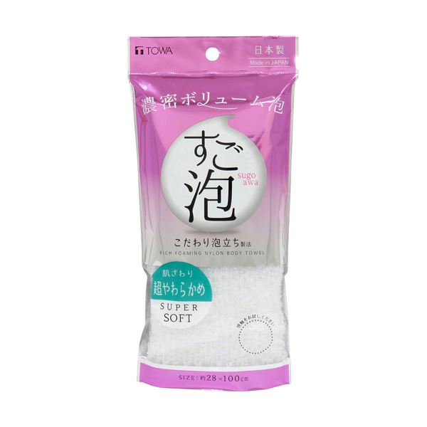 （まとめ）東和産業 すご泡IV ナイロンタオル 超やわらかめ ホワイト 1枚 [x10セット]