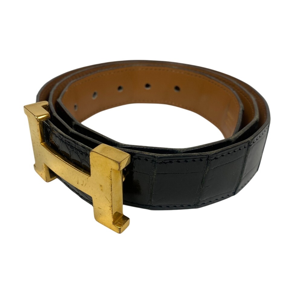 Ｈベルト クロコ ポロサス ベルト ブラック メンズ ブランド