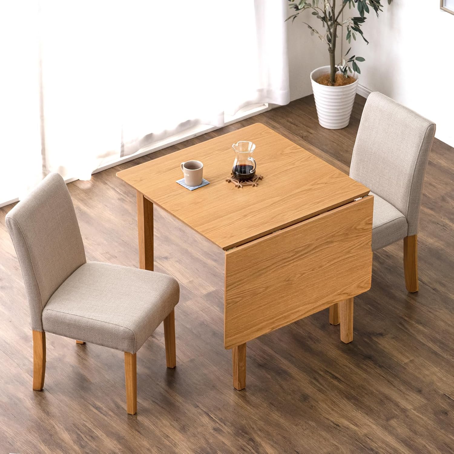 Dining Table Set, 75, 120, Folding Table, Compact, Wood Grain, 2 Seats，Beige