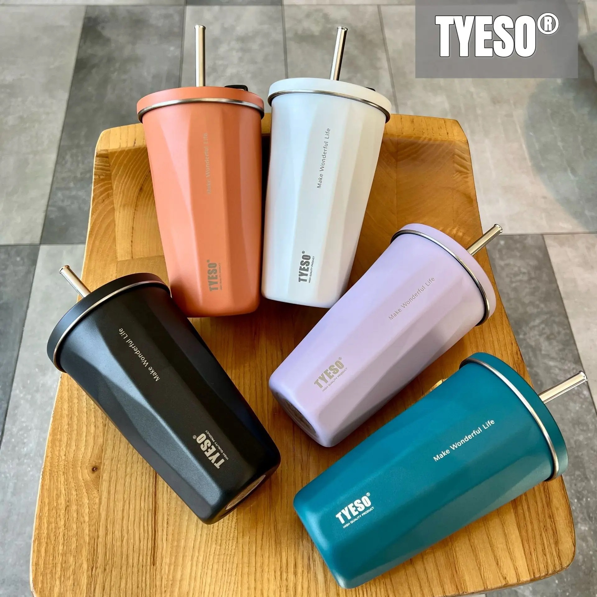 Tyeso-ポータブル真空断熱マグカップステンレス鋼コーヒーカップアイスバーサーマルカーシッピー大容量ストローウォーターカップ600ml - 15