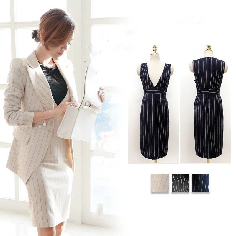 セットアップ レディース フォーマル 2点セット スーツワンピース ストライプ オフィス OL 結婚