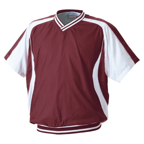 ゼット 野球ウエア 半袖Vネックジャンパー エンジ×ホワイト L BOV300H 6811