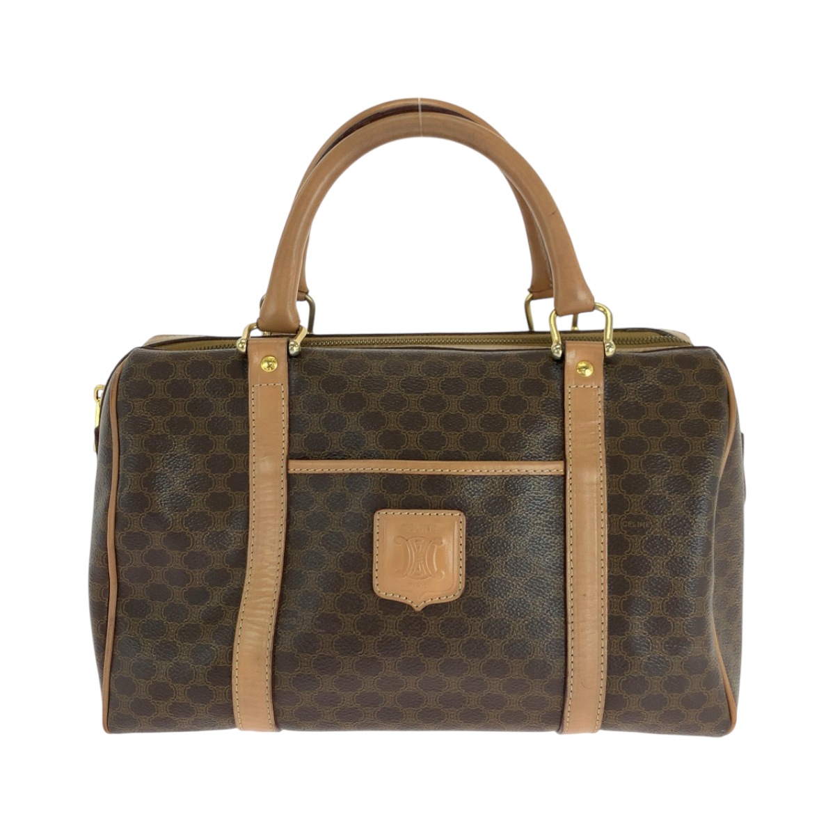 マカダム ブラウン ゴールド金具 PVC ハンドバッグ ミニボストンバッグ レディース 502810