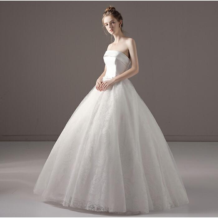 プリンセスラインドレス ウエディングドレス 結婚式 二次会 ロングドレス ブライダル 海外挙式 花嫁 ビスチェ 披露宴 編み上げ 切り替え ウェデイングドレス