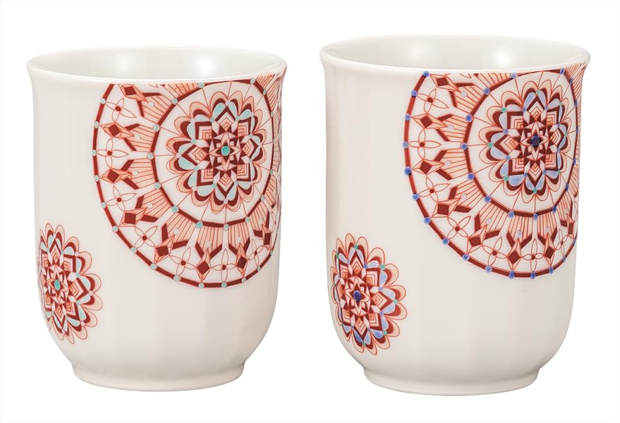 九谷焼いわたや 組湯呑赤絵丸紋 K9-787