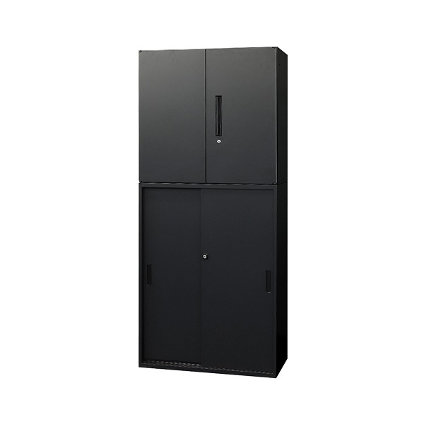 法人限定 Netforce EA-8040-2R3H2-W-BK ブラック Easembly (イーセンブリー) 両開き書庫2段+引戸書庫3段セット スチール 幅800×奥行400 メーカー直送